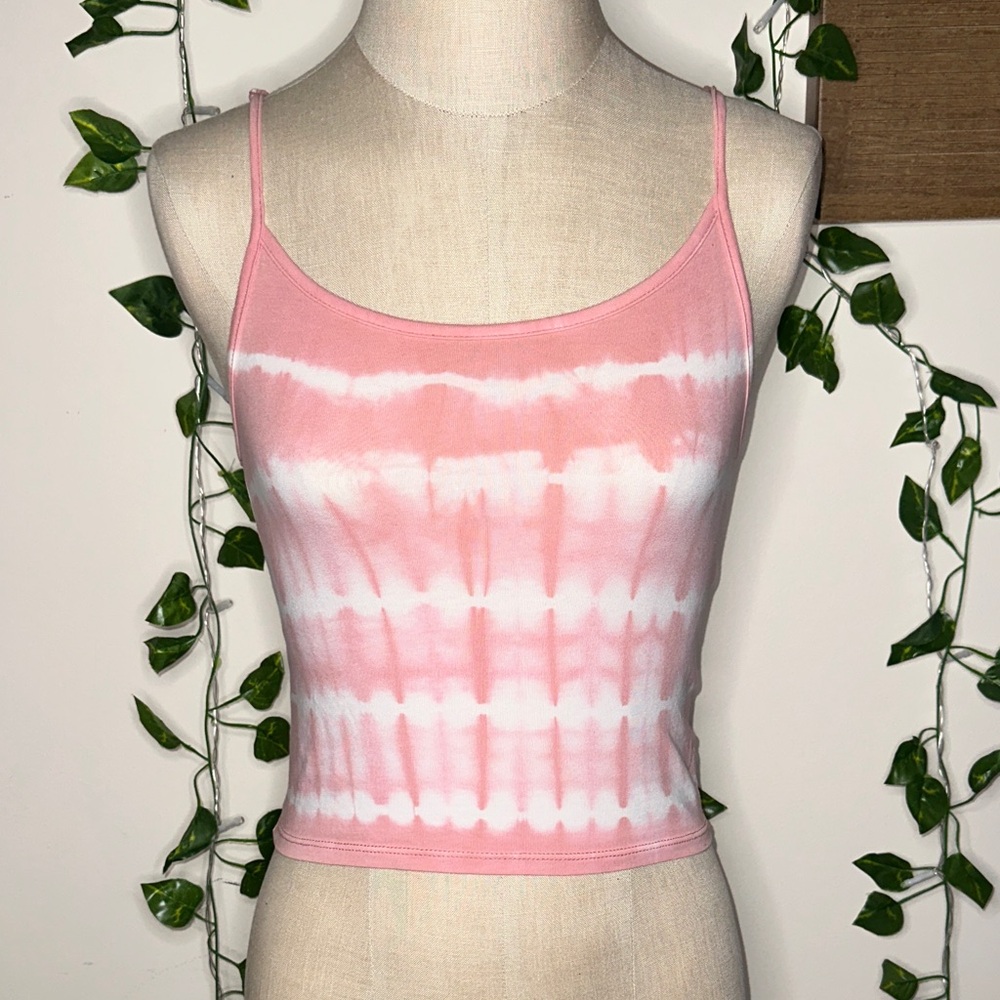 American Eagle Pink & White Tie Dye Spaghetti Strap Tank Top